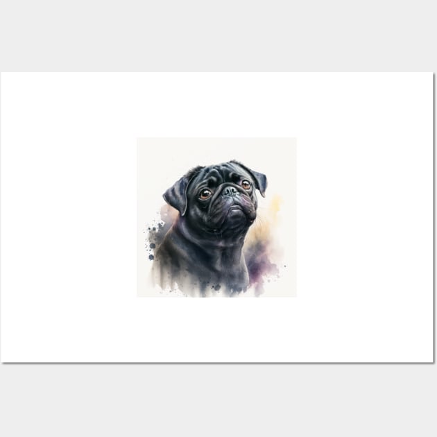 Black Pug Watercolour Style Painting Wall Art by TheArtfulAI